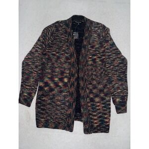 Chadwick's Womens Open Front Cardigan Size M Knit Rainbow Multi Long Sleeve NEW